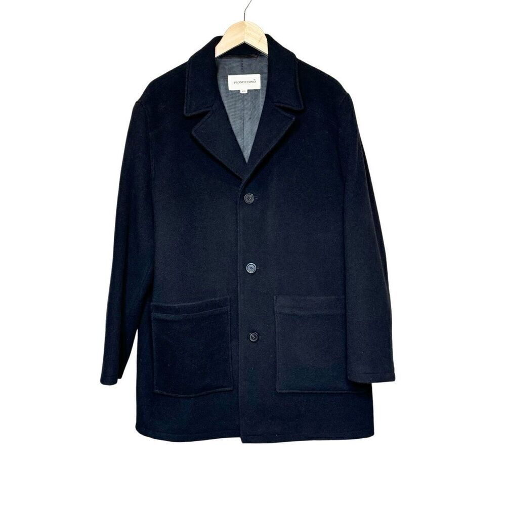 Pronto Uomo black wool and cashmere blend button up coat size L